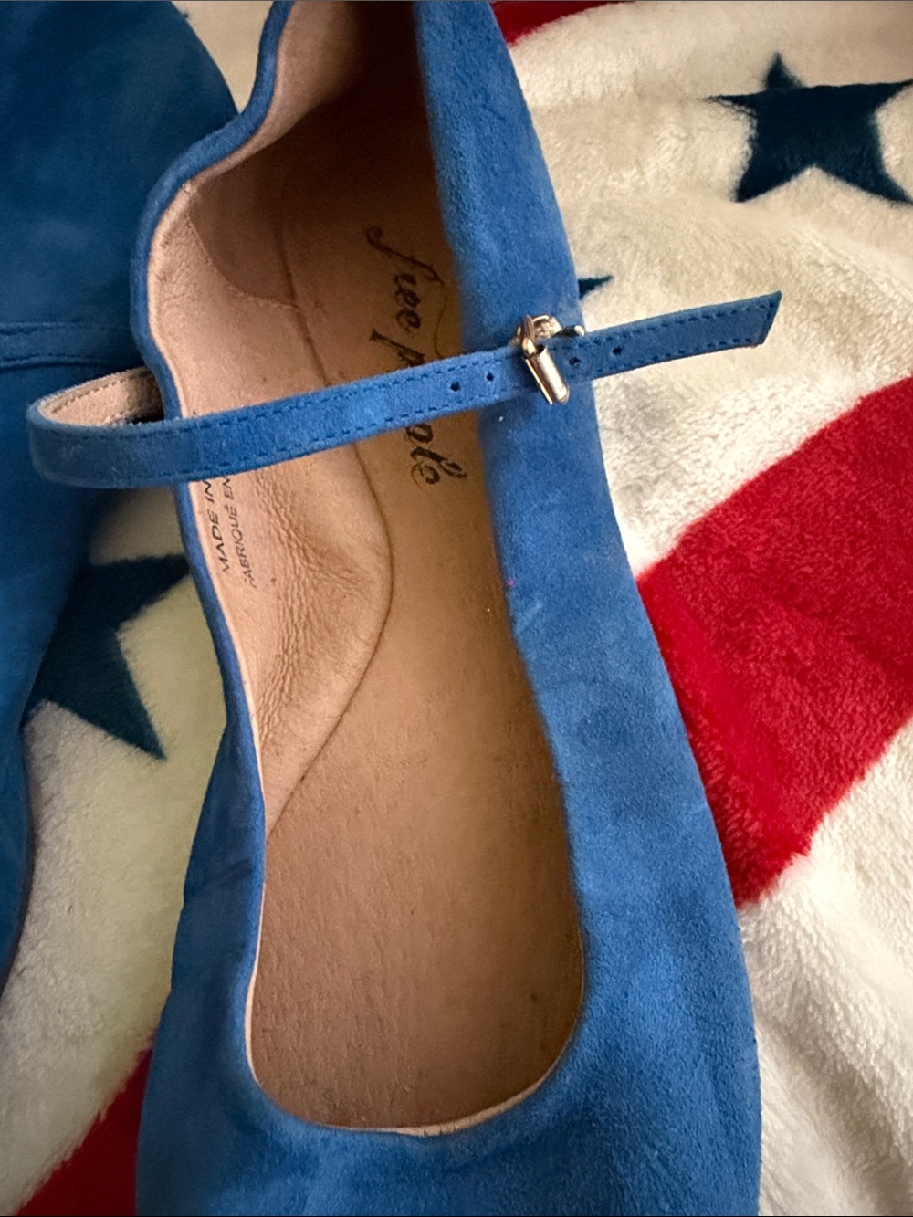 Free People Vibrant Blue Suede Mary Jane Flats with Ankle Strap (EU size 38) - Picture 3 of 5